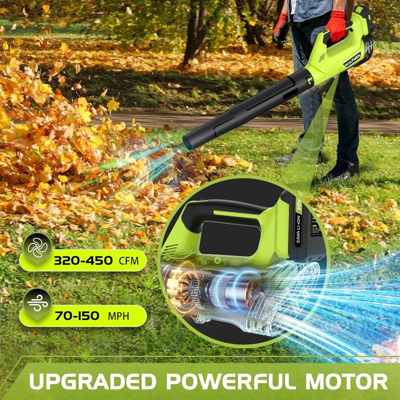 WOLFMEN Leaf Blower, Electric Cordless Leaf Blower with 2 Batteries and Charger, 2 Speed Mode, Lightweight Cordless Blower for Blowing Leaves, Patio Cleaning, Blowers for Lawn Care and Dust - Image 5